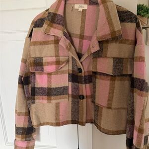 Elan Leo Pink and Tan Plaid Women's Blazer
